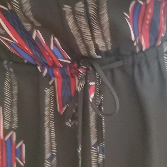 Aqua Tribal Print Waist Tie Long Sleeve Dress - Picture 5 of 5